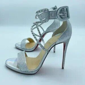 NEW/AUTHENTIC CHRISTIAN LOUBOUTIN: CHOCA LUX 120, SILVER. (Great Vday gift)💘
